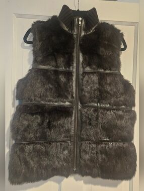 Votre Nom Dark Brown 100% Rabbit Fur With Lamb Leather Accent Vest